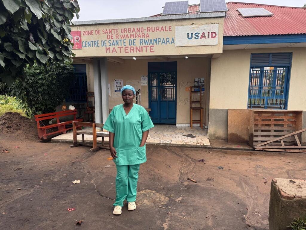 Midwife Victorine Kwikiriza at the maternity ward of the Rwampara health centre in Ituri province, eastern DRC, October 2026.