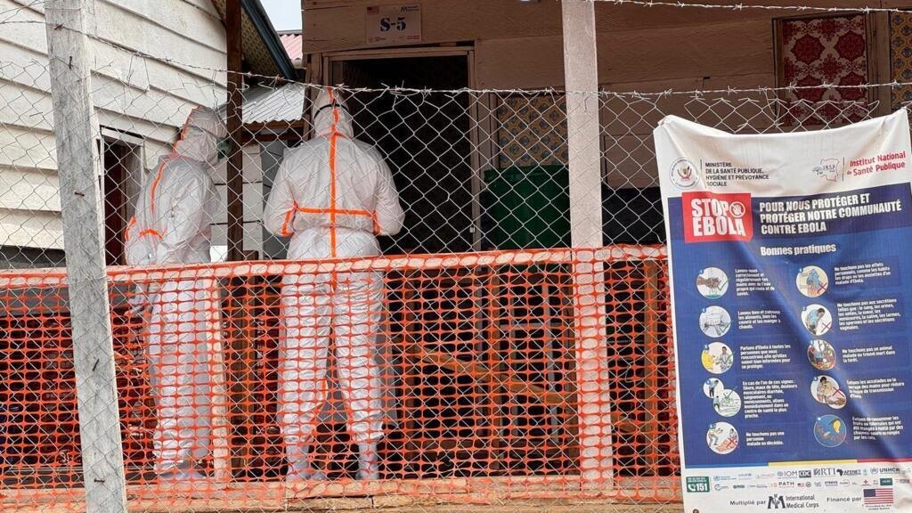 Health workers in protective gear inside the Ebola treatment centre at Bunia’s referral hospital in Ituri province, eastern DRC, October 2026.